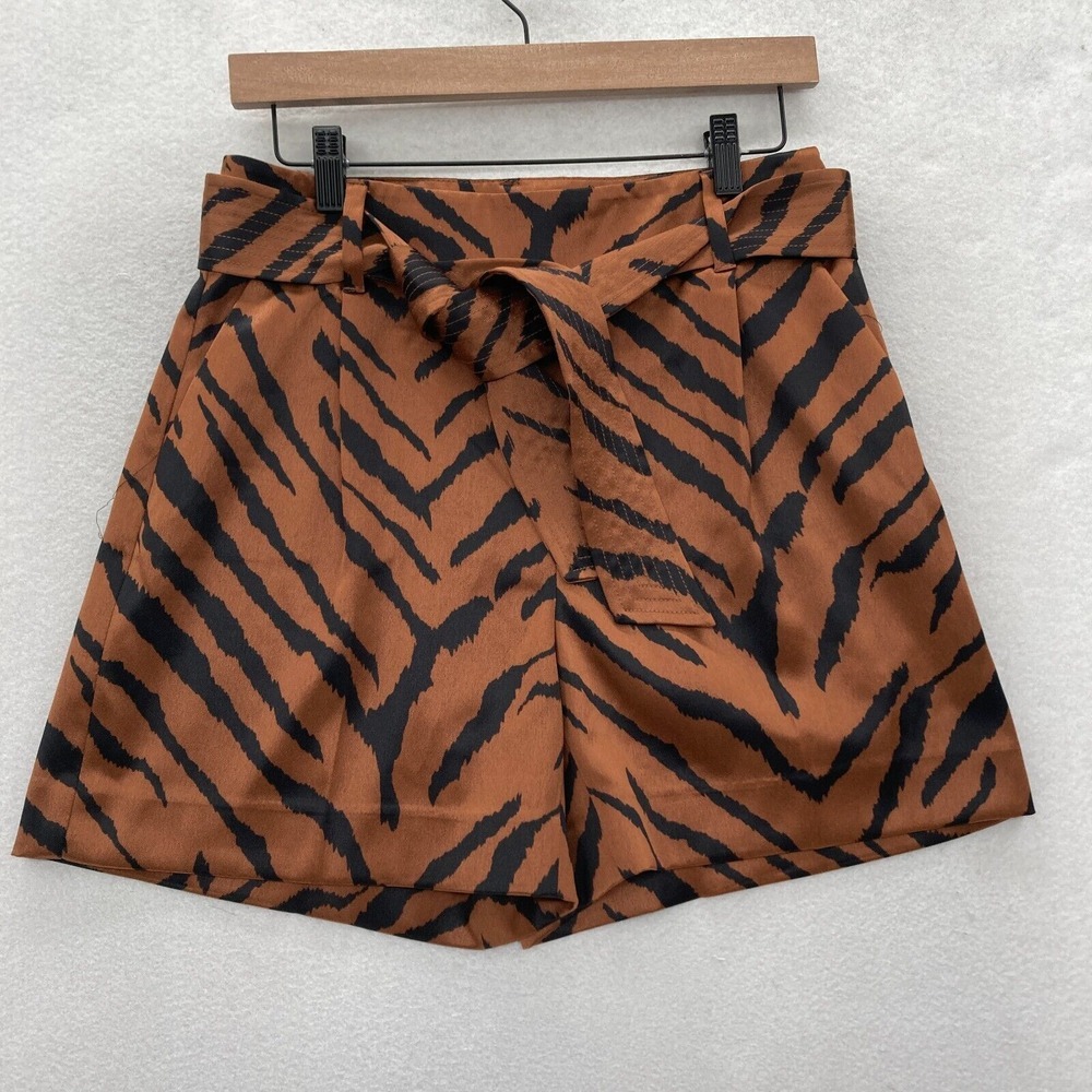 White House Black Market Brown and Black Tiger-Print Paperbag Waist Shorts